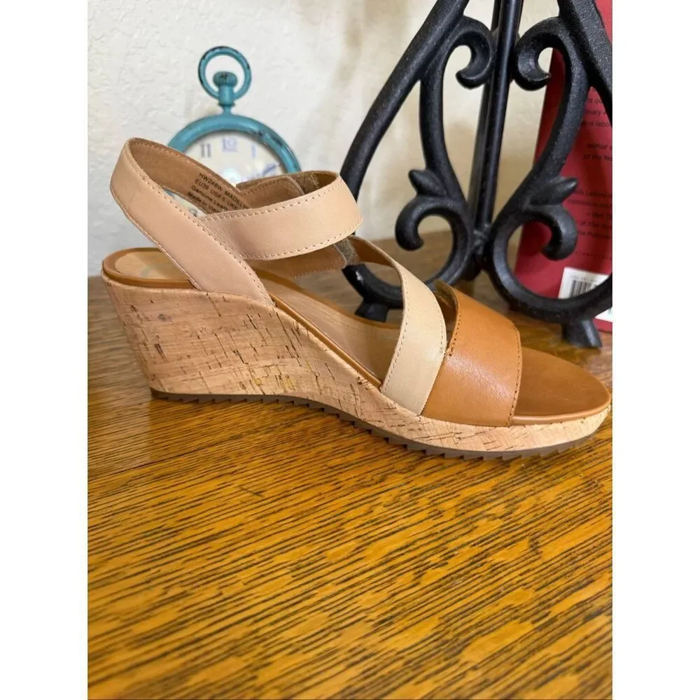 NEW Aetrex Madelyn Quarter Strap Wedge Sandal in Ginger Multi Leather Summer